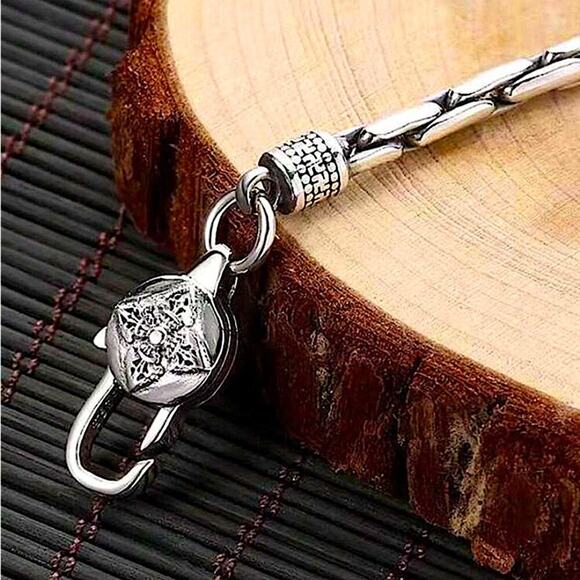 Stainless Steel Chain Link Bracelet, Mantra, Curb Hand Woven Engraved - Picture 2 of 5